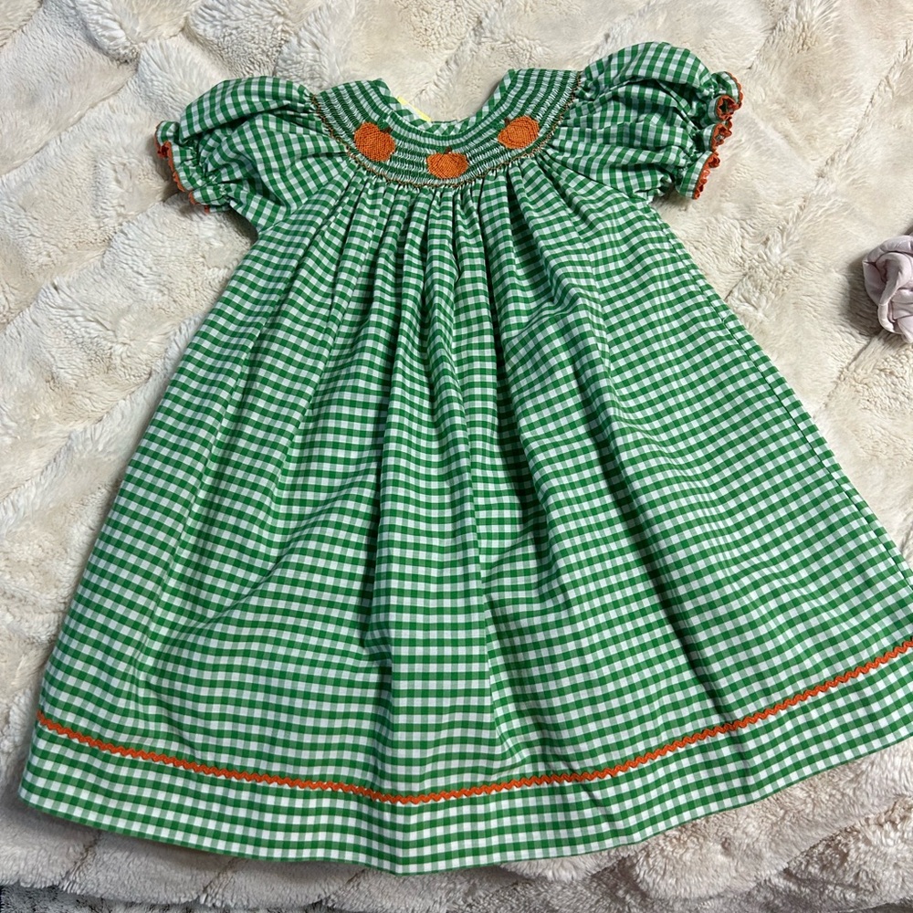 2 months, pumpkin smocked dress